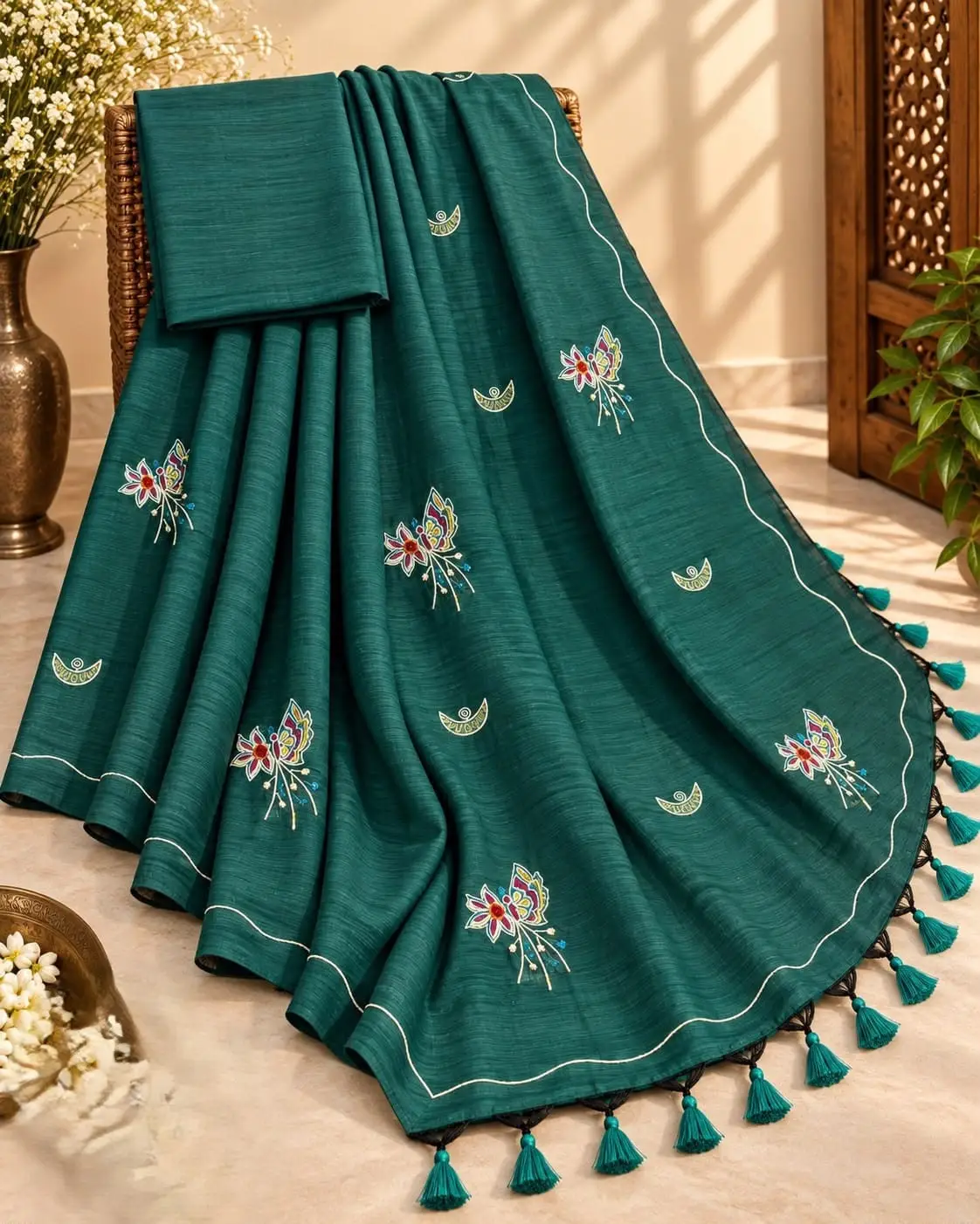 Khadi Cotton Saree with Kali Mundi Work